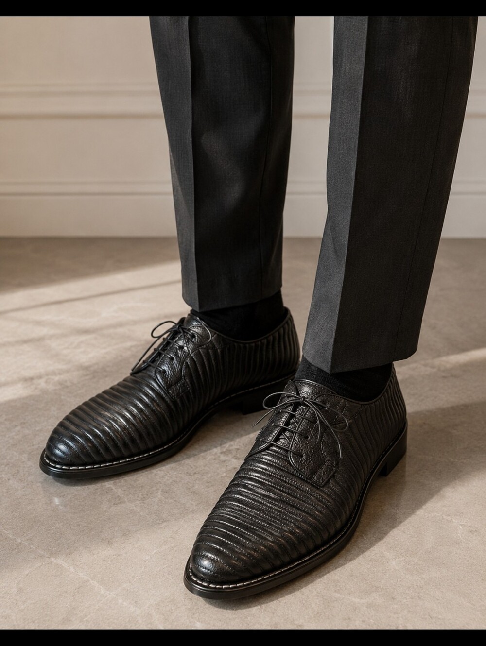 Cesare Paciotti 48251 Men's Black Leather Lace Up Shoes IT 44/US 10 $550
